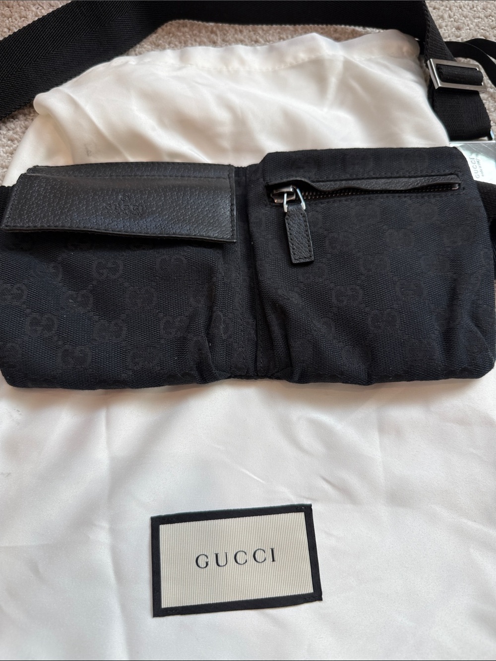 Gucci Black Monogram Canvas Waist Bag